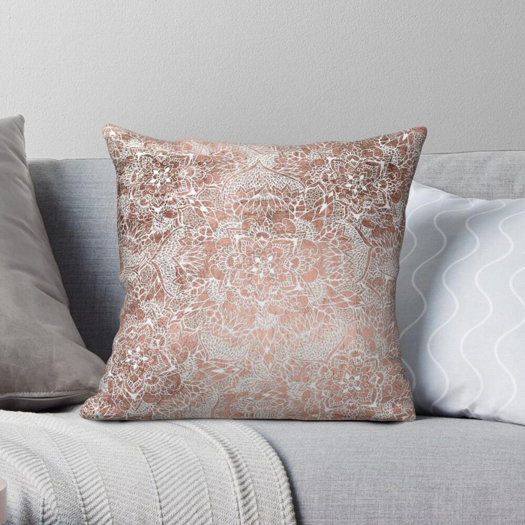 Modern Rose Gold Floral Mandala Square Pillowcase Polyester Linen Velvet Creative Zip Decorative Pillow Case Sofa Seater Cover