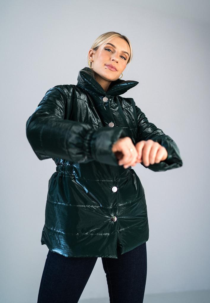 Women' Quilted Jacket - Shiny Women' Jacket - Green M933 Size /