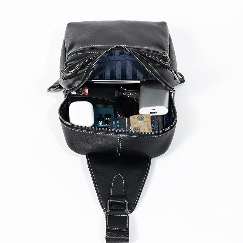 Genuine Leather Men's Chest Bag Large Capacity First Layer Cowhide Business Shoulder Bag Commuter Multi-layer Stylish Crossbody Bag