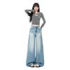 American retro light blue wide-leg jeans women's new high-waisted loose lazy wind mopping straight pants