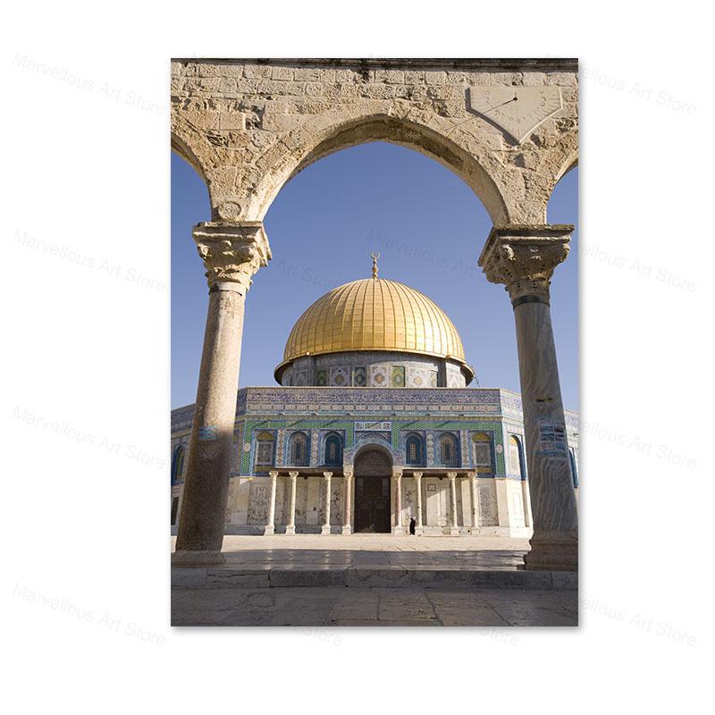 Masjid Al Aqsa and Dome of The Rock Canvas Painting Realist Mosque Posters Prints Muslim Wall Art Pictures for Room Home Decor