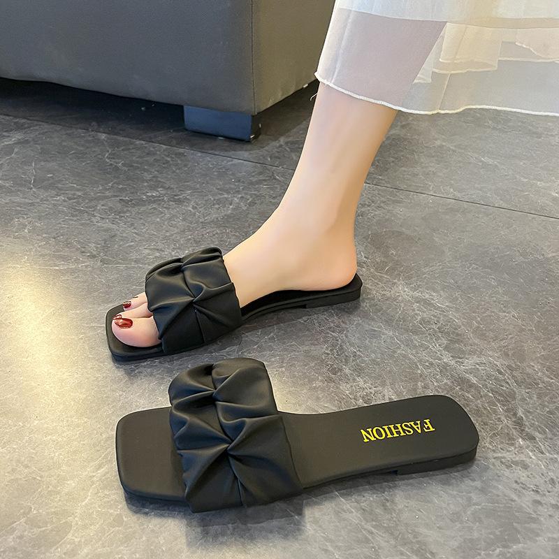 Новая корейская версия классных тапочек для женщин, чтобы носить плоские складки модные одно слово перетащить круто