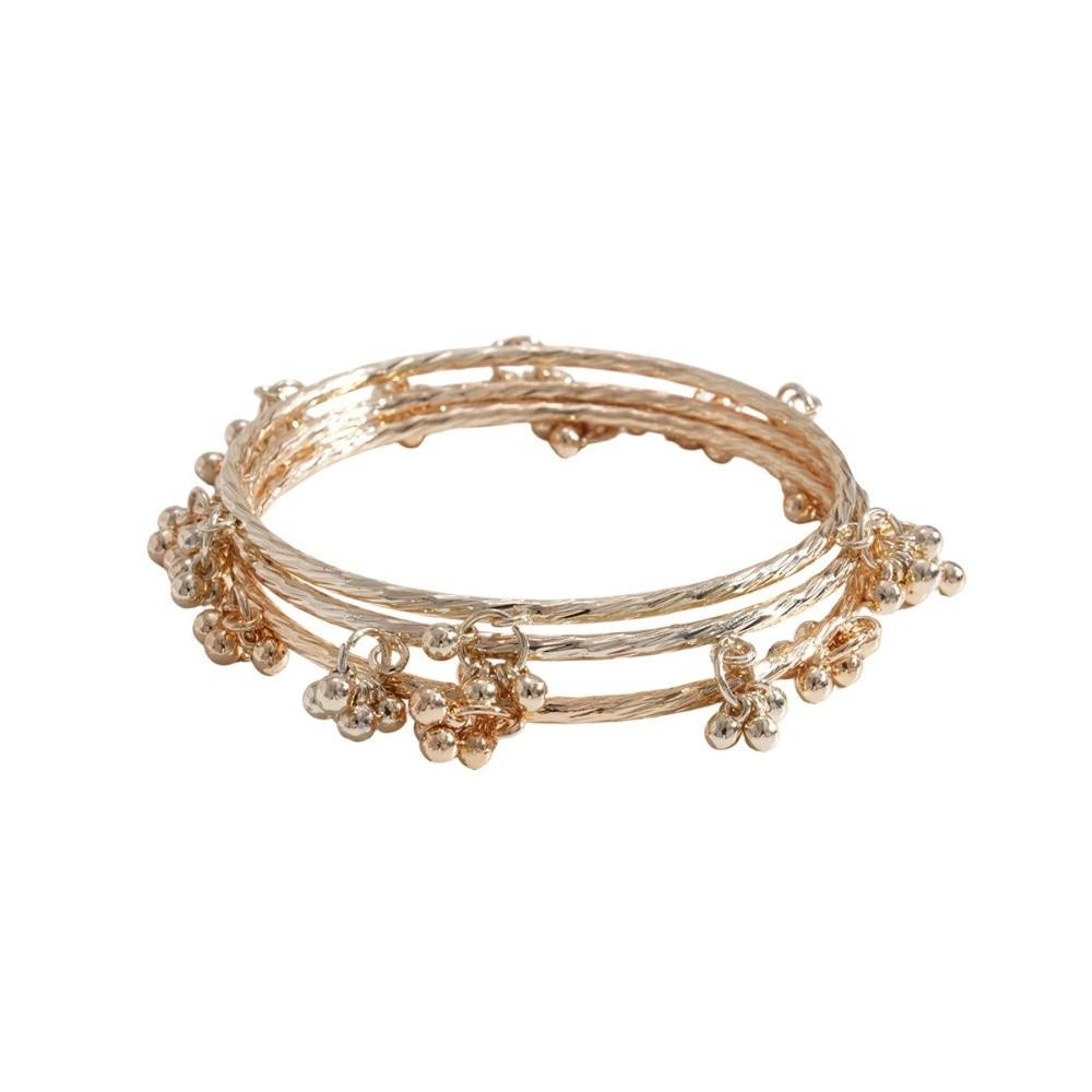 3 Pcs/set Gold Color Twisted Bangle Bracelet Tiny Bead Bell Boho Bangle Set Daily Wear