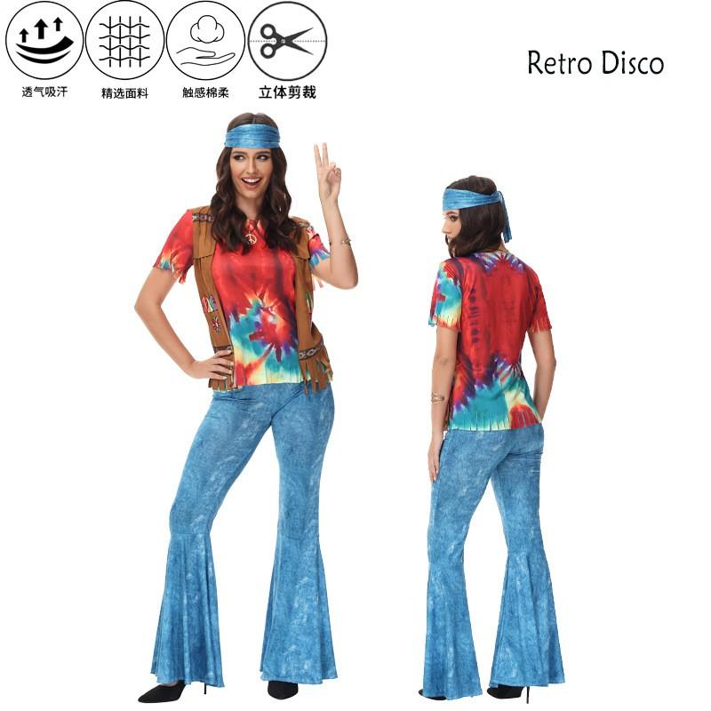 Halloween Disco Outfit 70s 80s Hippie Fringe Set Women Stage Performance