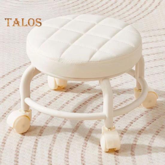 Низкий табурет на роликах с вращающимися на 360 градусов колесами, сиденье из искусственной кожи с подушкой на роликах и металлическими ножками, прочный вращающийся табурет для сидения