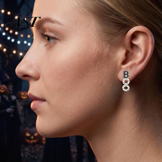 Occasion Wear Fashion Accessories 1 Pair Halloween BOO Earrings for Women, Sparkly Rhinestone Boo Dangle Jewelry Women Letter Stud Earrings,