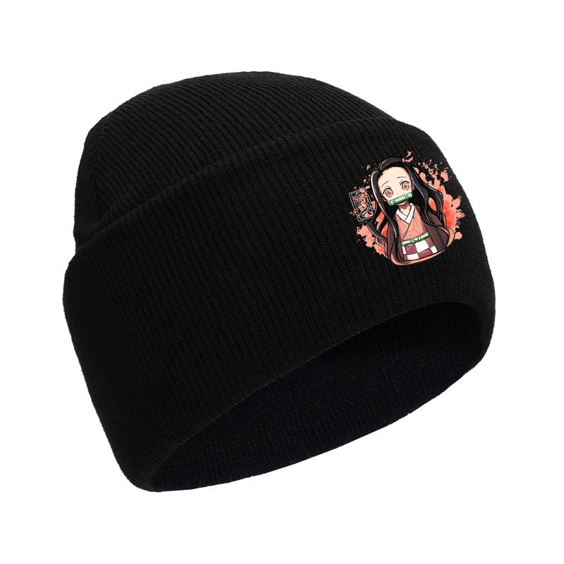 Anime Demon Slayer Kamado Nezuko In Pocket Printing Unisex Caps Cartoons Knitted Hat Windproof Retro Caps