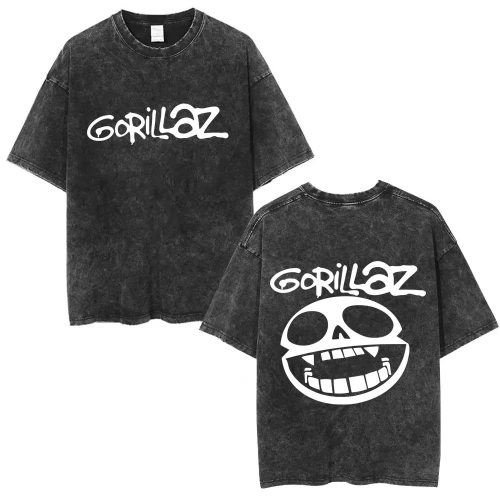 Vintage Washed Gorillaz The Now Now Album Graphic T-shirt Unisex Punk Hip Hop Oversized Streetwear Short Sleeve Soft Cotton Tee Tops