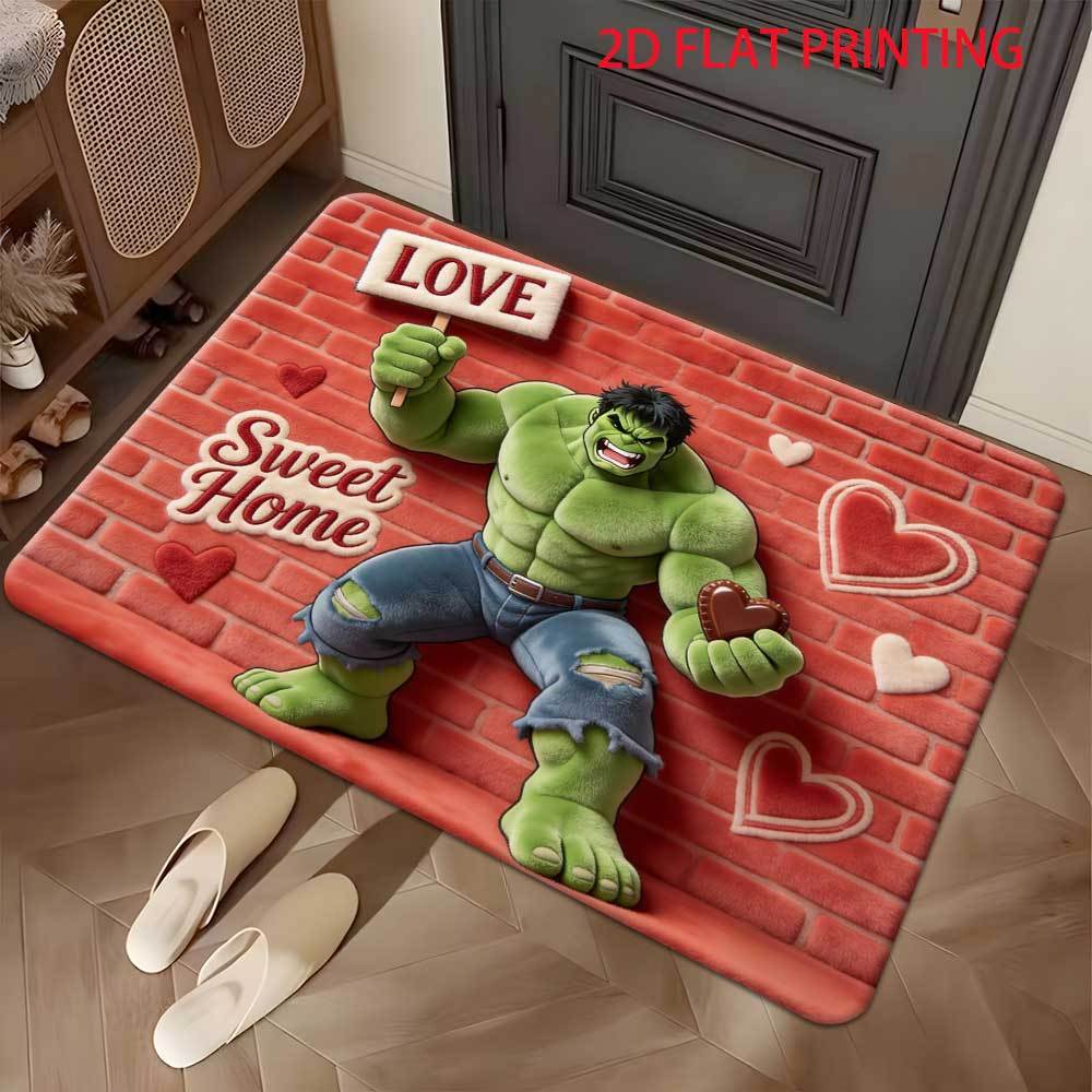 1pc Marvel 2D Flat Printing Hulk Welcome Outdoor Rugs, Living Room Bedroom Carpet, Kitchen Corridor Bathroom Washing Machine W