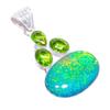 Triplet Fire Opal, Peridot Gemstone 925 Sterling Silver Jewelry Pendant 2.2" AH-3247