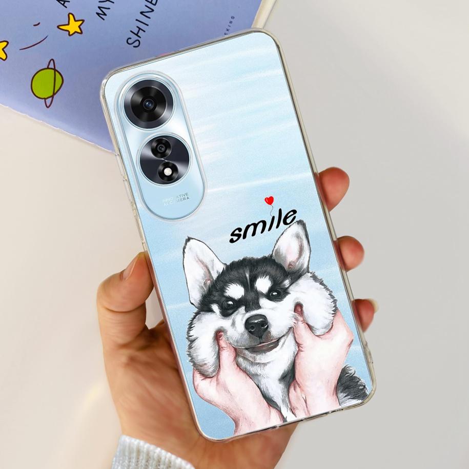 For OPPO A60 4G Case CPH2631 Cute Cat Cartoon Transparent TPU Silicone Soft Slim Cover For OPPO A60 A 60 OPPOA60 2024 Bumper New