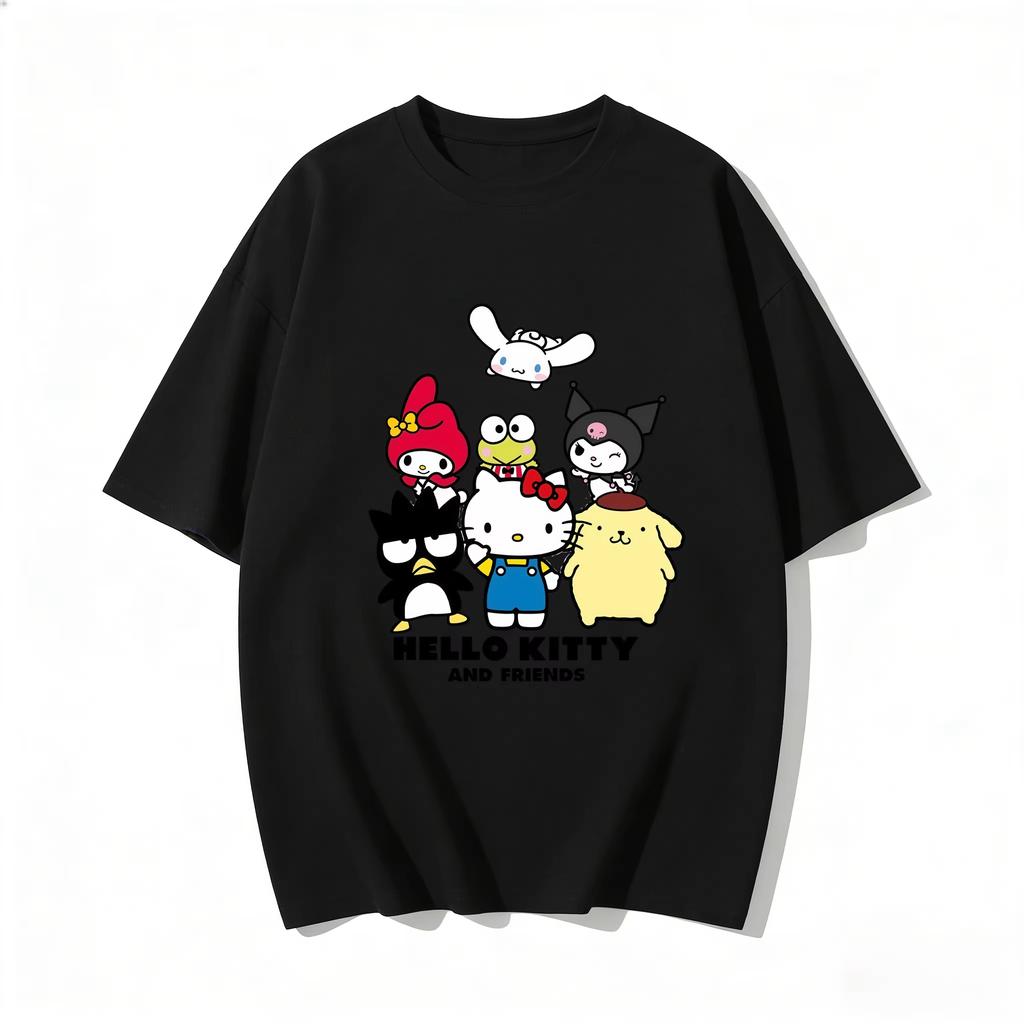 2026 Cute Hello Kitty and Friends Group Print Tshirt Casual Short Sleeve Tee for Mom and Daughter Sweet Family Matching Outfits
