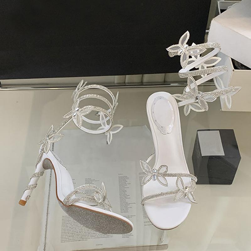 Liyke дизайнерские зеленые сандалии-гладиаторы на высоком каблуке женские модные туфли-бабочки со стразами на щиколотке с змеиным узором вокруг вечеринки для выпускного вечера