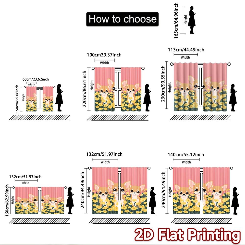 2D flat printing 2pcs Party Curtains Chihuahua Spring Flower Cute Dogs Digital Printed Polyester Drapes Family Party Decoration