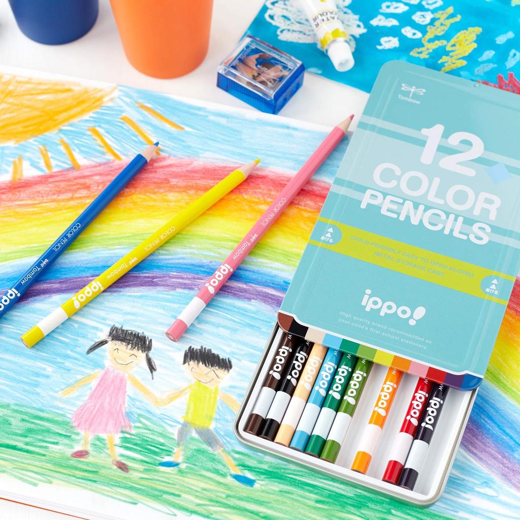 Карандаши цветные Tombow Ippo 12 цветов, выдвижная жестяная коробка, простой розовый CL-RPW0412C