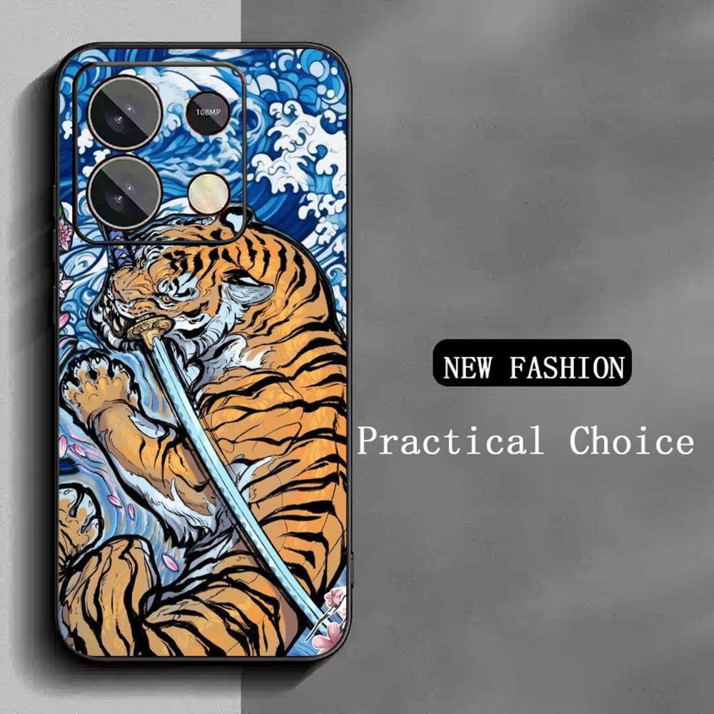 White Tiger japan art painting pattern Phone Case For Redmi Note 14 13 12 11 Pro Plus S 5G 14C A3 Soft Black Phone Cover
