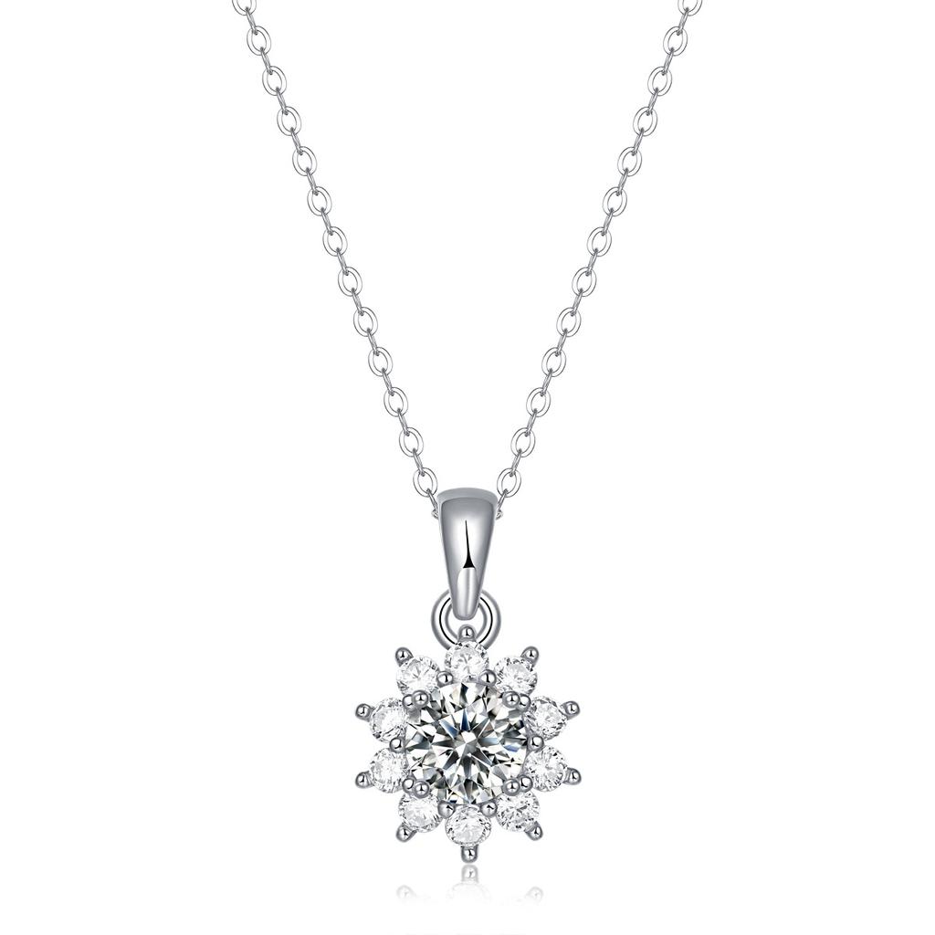 Bague Ringen S925 Silver Luxury Set 1ct/5ct Moissanite Sunflower Pendant Summer Snow Night Collarbone Necklace
