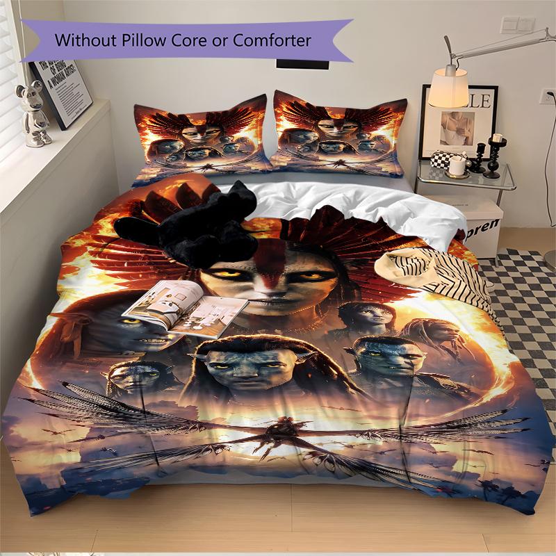 3Pcs Alien Creatures Fiery Sky Bedding Set Soft Fabric Duvet Cover Pillowcases Home Christmas Xmas Halloween Gift 1 Duvet Cover 2 Pillowcase G148