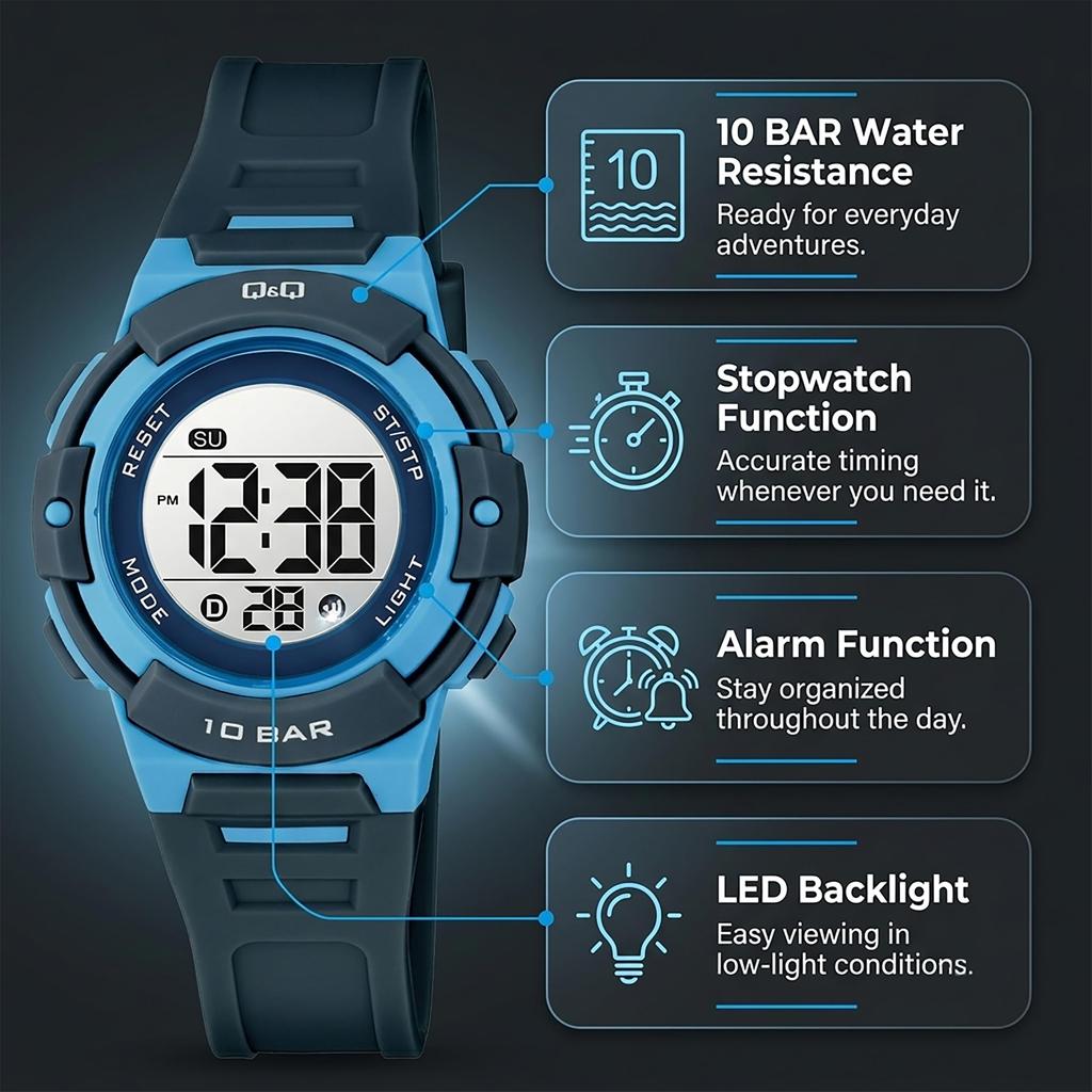 Цифровые часы Citizen Q&Q из коллекции, водонепроницаемость 10 АТМ, модель Q&Q G32A-002V