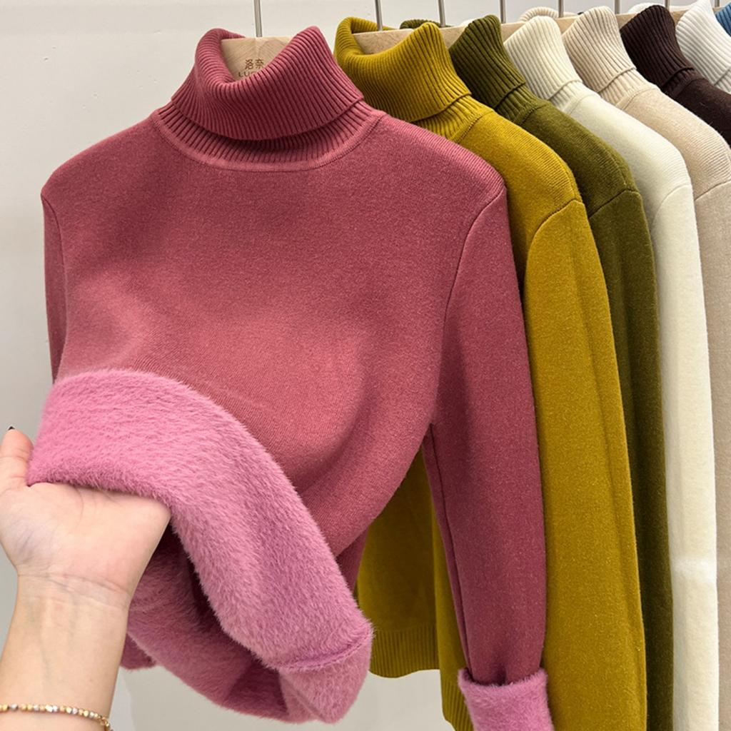 Бархатный свитер с высоким воротом One Piece с утолщенным бархатом для женщин, новая теплая базовая кофта с длинным рукавом на осень и зиму