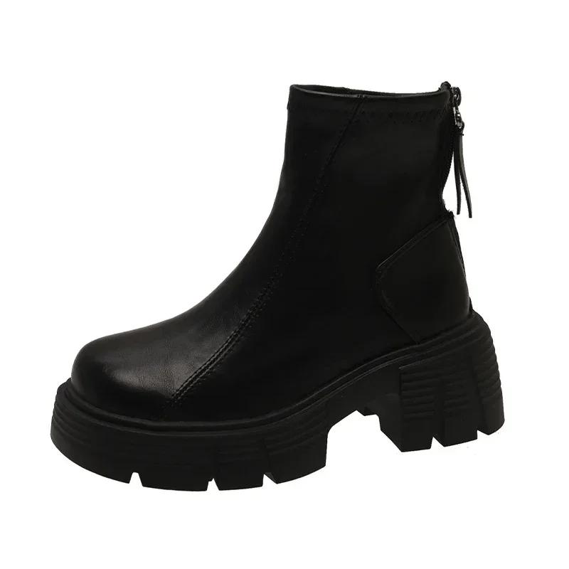 Женские ботильоны на платформе, массивные кожаные туфли на среднем каблуке, модная обувь 2025 года, зимняя классика, готические туфли-лодочки, мотоциклетные туфли Botas De Mujer