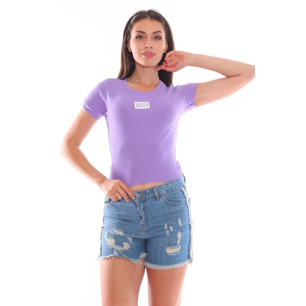 Блуза с вырезом живота из лайкры и принтом Skater