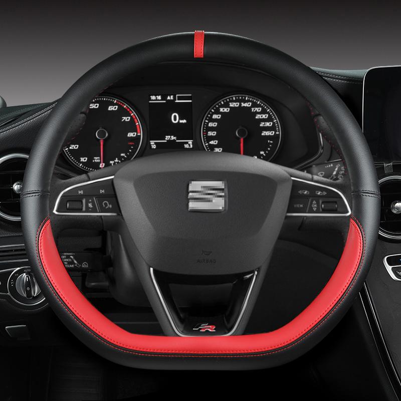 xkzh8 Microfiber Leather Car Steering Wheel Cover Non-Slip 38cm For Seat Tarraco Arona Ateca Ibiza Toledo Mii Leon Arosa Exeo ST FR