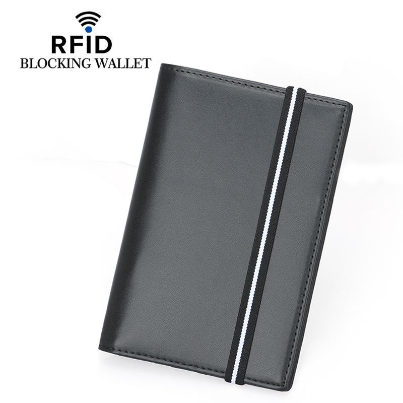 2020 RFID Держатель для паспорта, Коровья кожа с эластичной лентой, Многослотовые слоты для карт, Обложка для удостоверения личности и документов