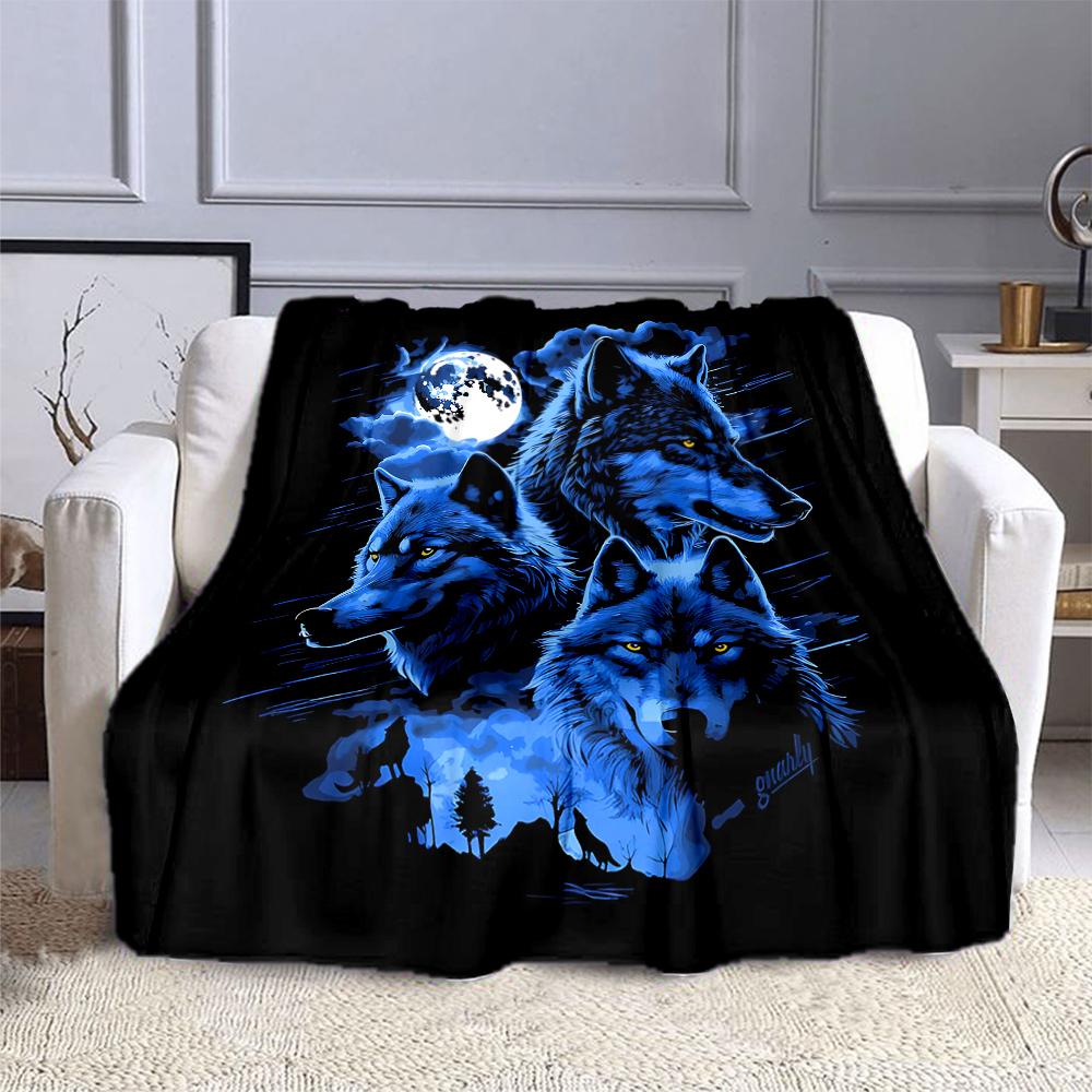 "Howling Wolves Under Full Moon" Patterned flannel blanket perfect for the bedroom living room, sofa, or a little nap