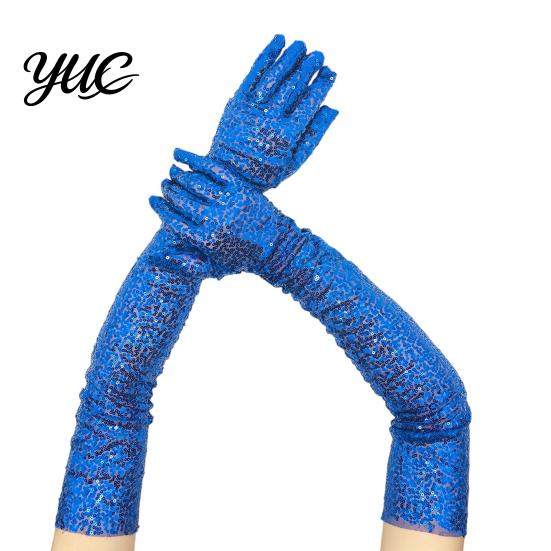 Dance Performance Gloves 1 Pair Sequin Reflective for Women, Stretchy Long Dress Opera Party Stage Prom Bar Costume Wedding Guest Accessories