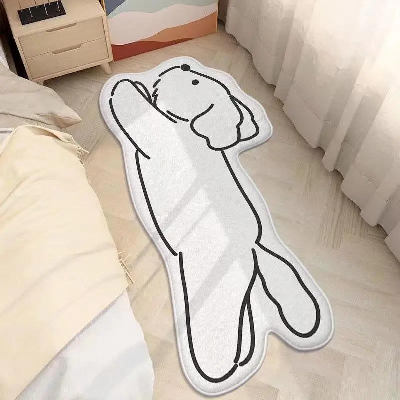 Simple White Dog Shaped Bedside Rug, Cozy Plush Non-slip Mat, Washable Cute Floor Carpet For Indoor Bedroom Entryway