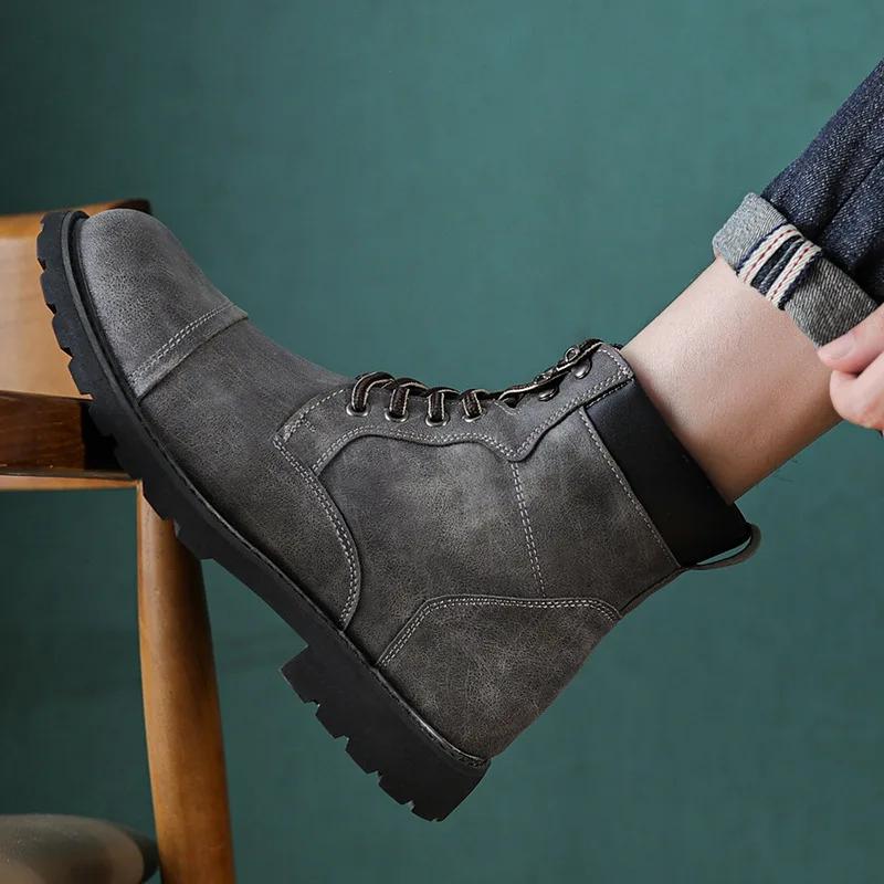 Осенне-зимние мужские ботинки Комфортные мужские туфли с высоким берцем Износостойкие нескользящие мужские туфли на платформе Ботинки Челси Botas Para Hombre