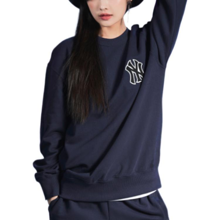 MLB Cashew Flower Sweatshirts Unisex Dark Blue Crew Neck Moderate Regular 3AMTI0126-50NYD