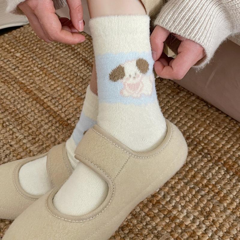 Australian Velvet Socks Cartoon Puppy Confinement Socks Thickened Warm And Cute Home Floor Sleeping Socks
