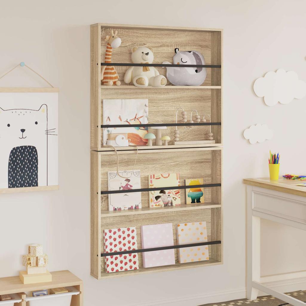 Magazine Shelf 2 pcs Sonoma Oak 80 x 12 x 70 cm Engineered Wood