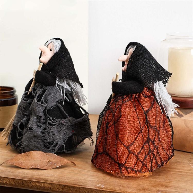 Haunting Halloween Decorative Witch Broom Personalized Fabric and Wood Witch Broom Sculpture for Halloween Celebration