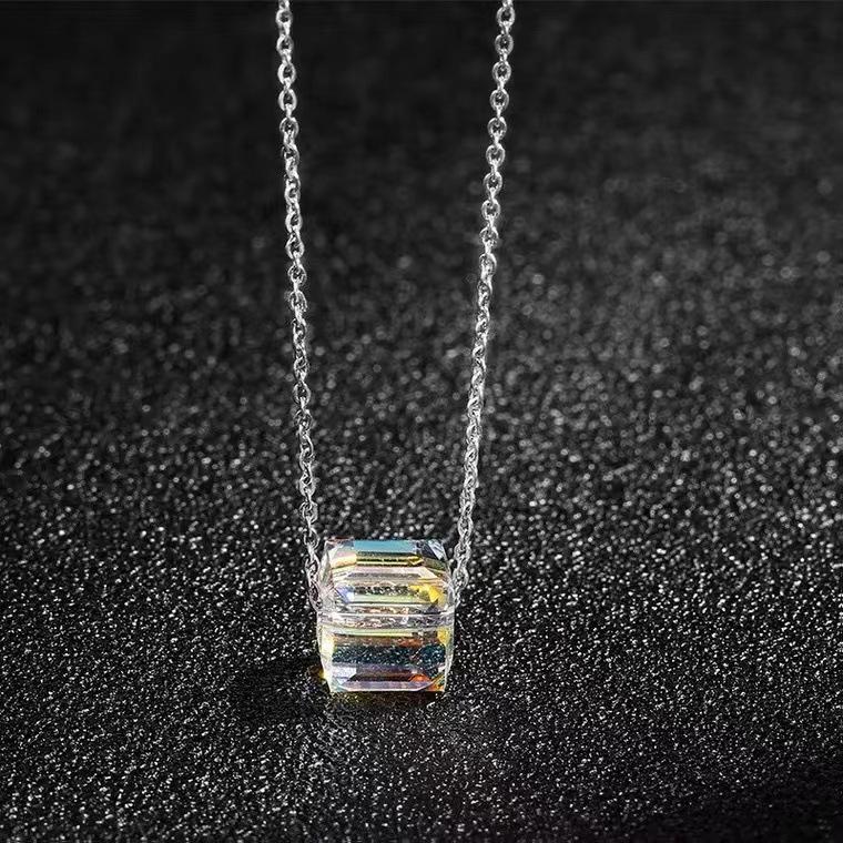 Серебро 925 пробы Осенне-зимний Квадратный Цирконий Роскошная Ключичная Цепь Модное Женское Корейское Ожерелье