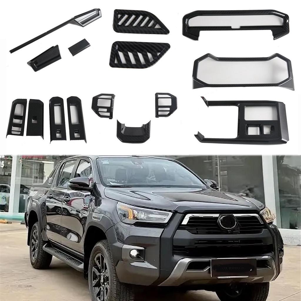 Совместимые аксессуары для интерьера Hilux: Декоративные накладки на приборную панель, Рулевое колесо, Задние дефлекторы обдува для 26 моделей