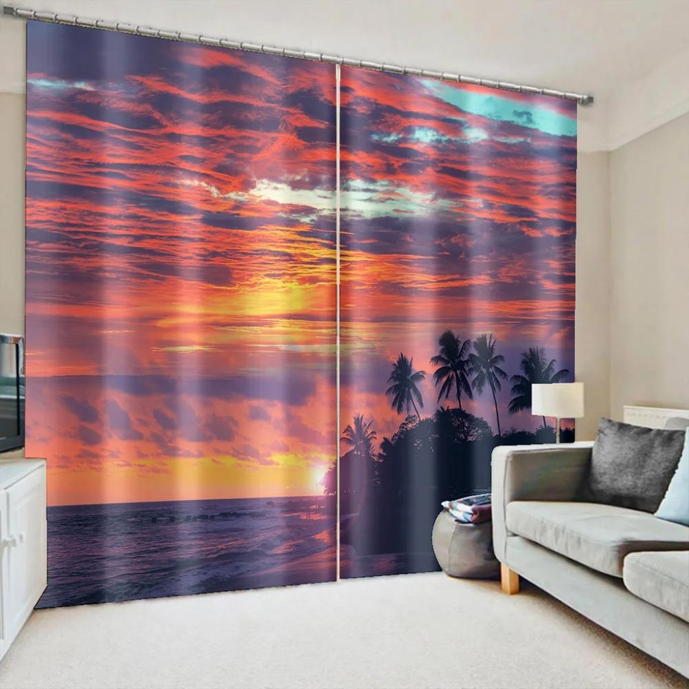 Природа Senery закат пляж небо море дерево окна занавески жалюзи для гостиной детская спальня ванная комната кухня дверь домашний декор2 шт