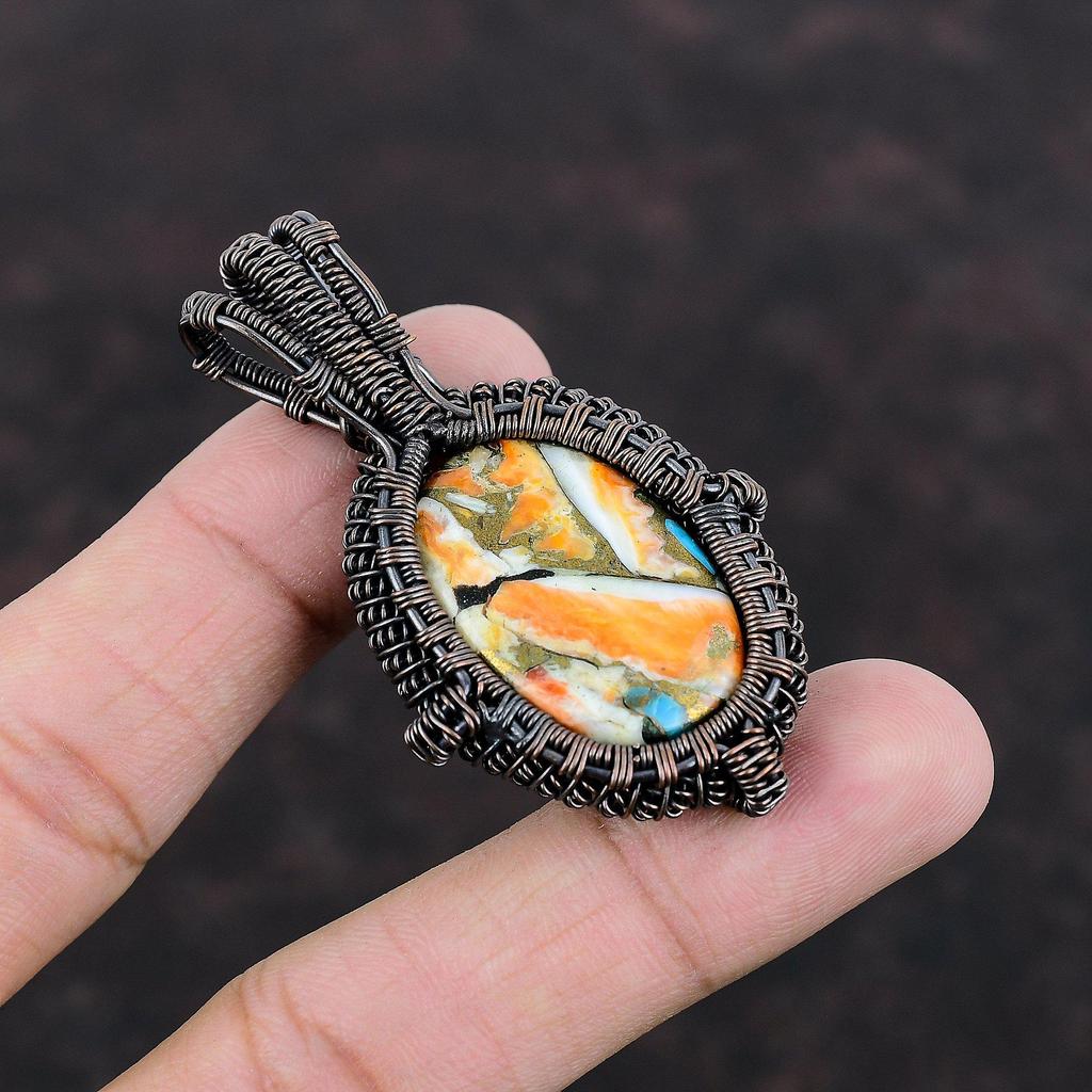 Колючая устрица, медная бирюзовая подвеска, медная проволока, обернутая подвеска, новейший дизайн, подвеска ручной работы, подвеска из драгоценных камней, уникальные ювелирные изделия из медной проволоки