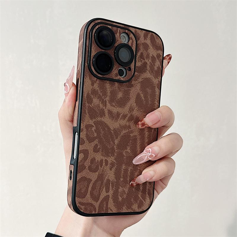 Роскошный Цветной Чехол для Телефона из Кожи с Леопардовым Принтом для iPhone 16 15 14 Plus 13 12 11 Pro Max Матовый Ударопрочный Мягкий Бампер