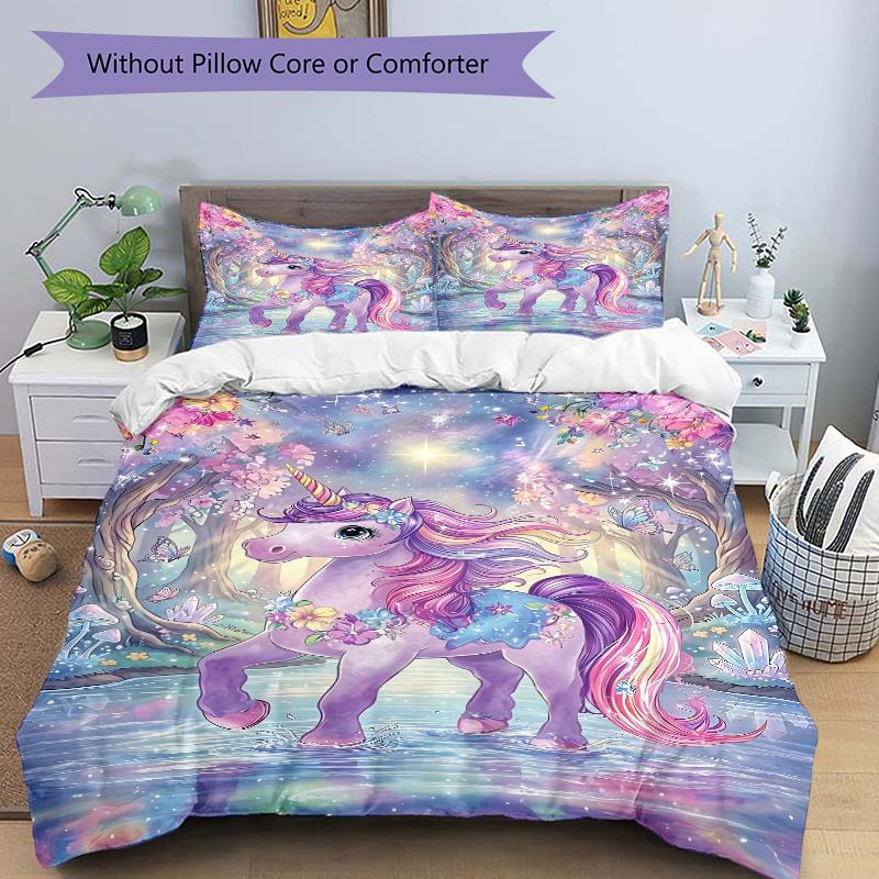 Magical Unicorn Garden Print 3Pcs Bedding Setduvet Cover With 2 Bedropillowcase Home Birthday Gift