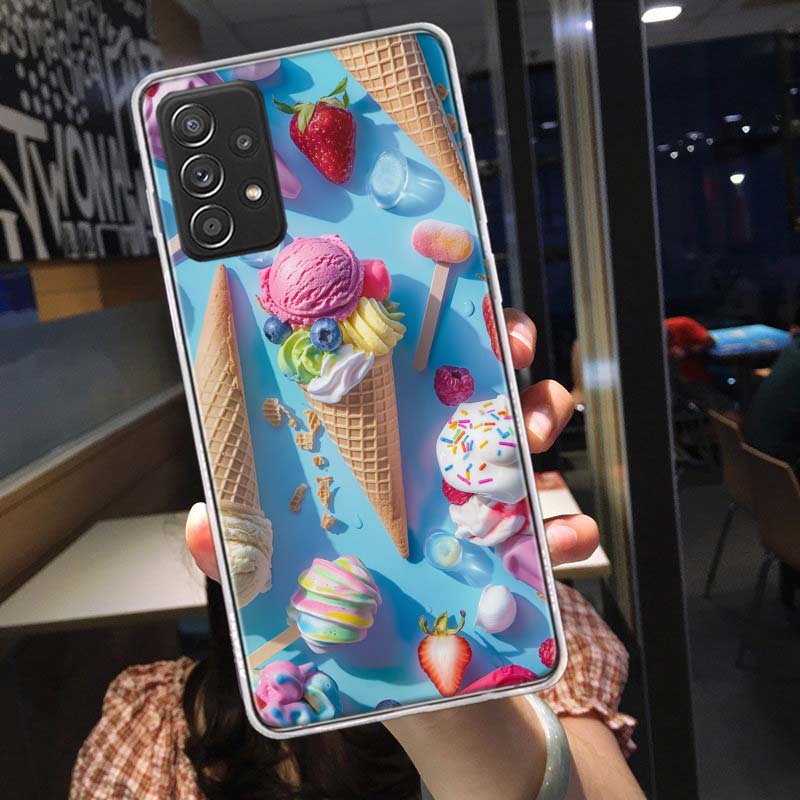 Яркий чехол для телефона с мороженым и эскимо для Samsung A54 A57 A37 A17 A14 A15 A12 A24 A34 A55 A35 A25 A52S A07 A05S A04S A22 A