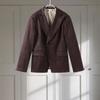 Темно-коричневая замшевая куртка с лацканами женская теплая с длинным рукавом повседневная верхняя одежда ретро британский стиль темпераментная куртка осень 2025