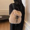 Плюшевый рюкзак женский маленький милый на шнурке пушистая сумка однотонный мягкий рюкзак зимний теплый из искусственного меха на плечо