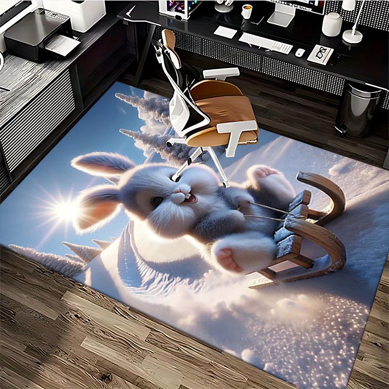 1pc Anime Bunny Chair Mat - Winter Wonderland Design for Office and Home Decor - Non-Slip Carpet Suitable for All Seasons.C048
