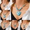 Bohemian Ethnic Style Love Peach Heart Turquoise Pendant Viking Pattern Necklace