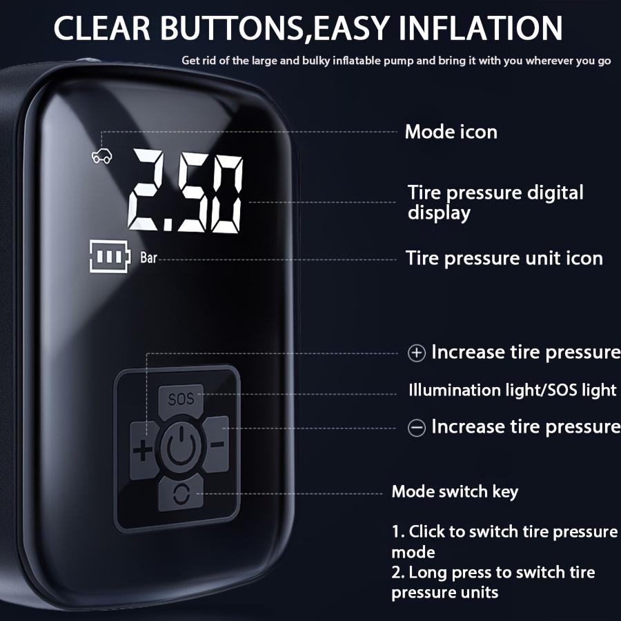 Smart Air Compressor with AI Temperature Control, Digital Tire Inflator Pump for Car SUV Motorcycle Bicycle, 4 Modes Auto Shut Off Portable Air Pump