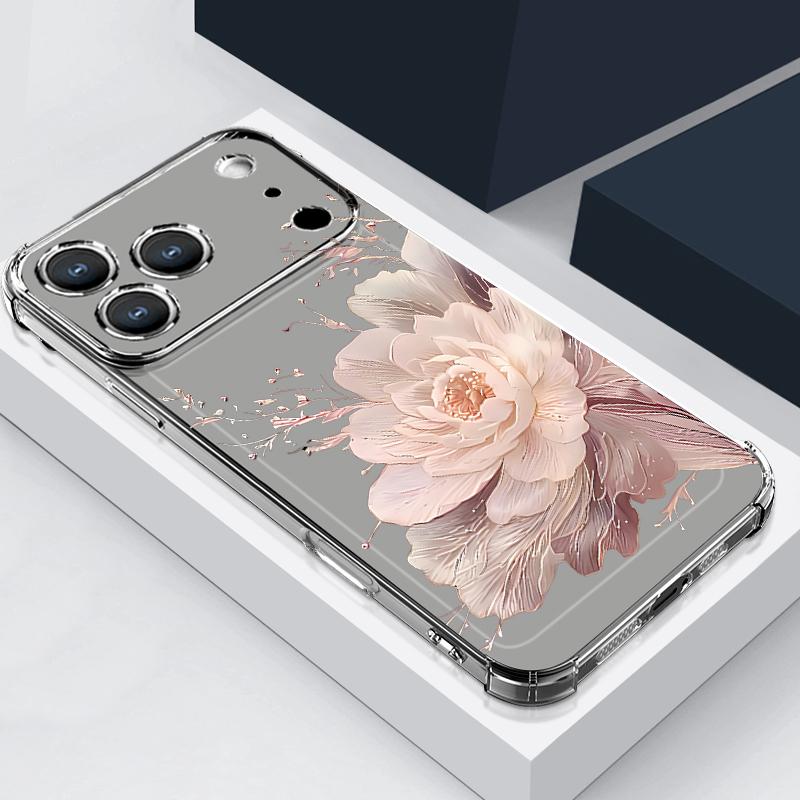 Чехол с цветочным узором из пионов для iPhone 17 Pro Max Coque iPhone 16 15 14 13 Pro Max 11 Ударопрочный прозрачный мягкий силиконовый чехол