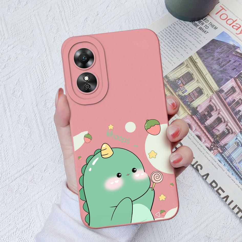 Чехол для OPPO A1 A1Pro 5G A15 A17 A17K A58 A52 A33, роскошный милый чехол с рисунком динозавра из мультфильма, защитная жидкая силиконовая задняя крышка для OPPO Fundas Coque